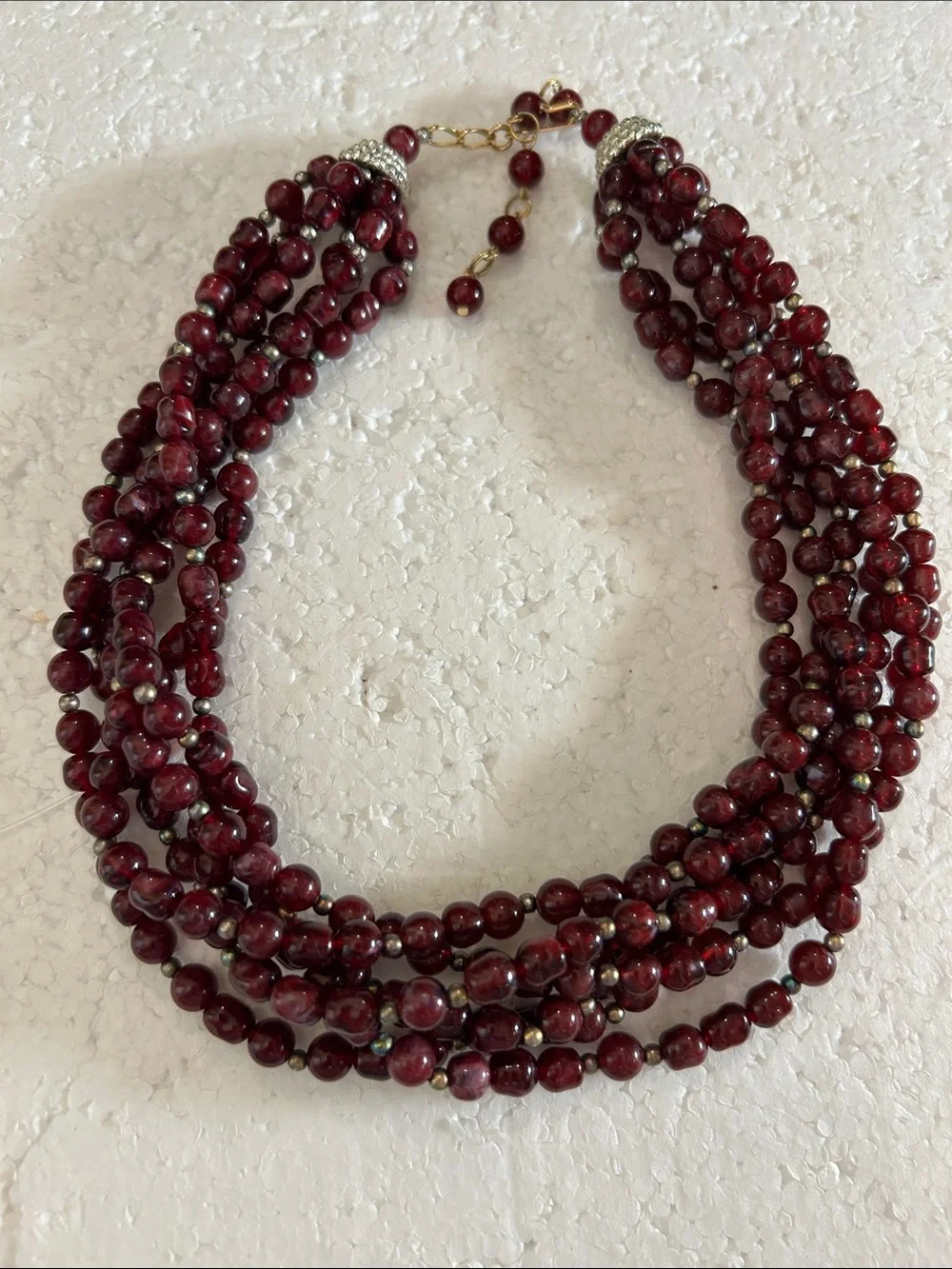 Garnet Red Beaded 6-Strand Necklace Dressy or Casual Office Timeless